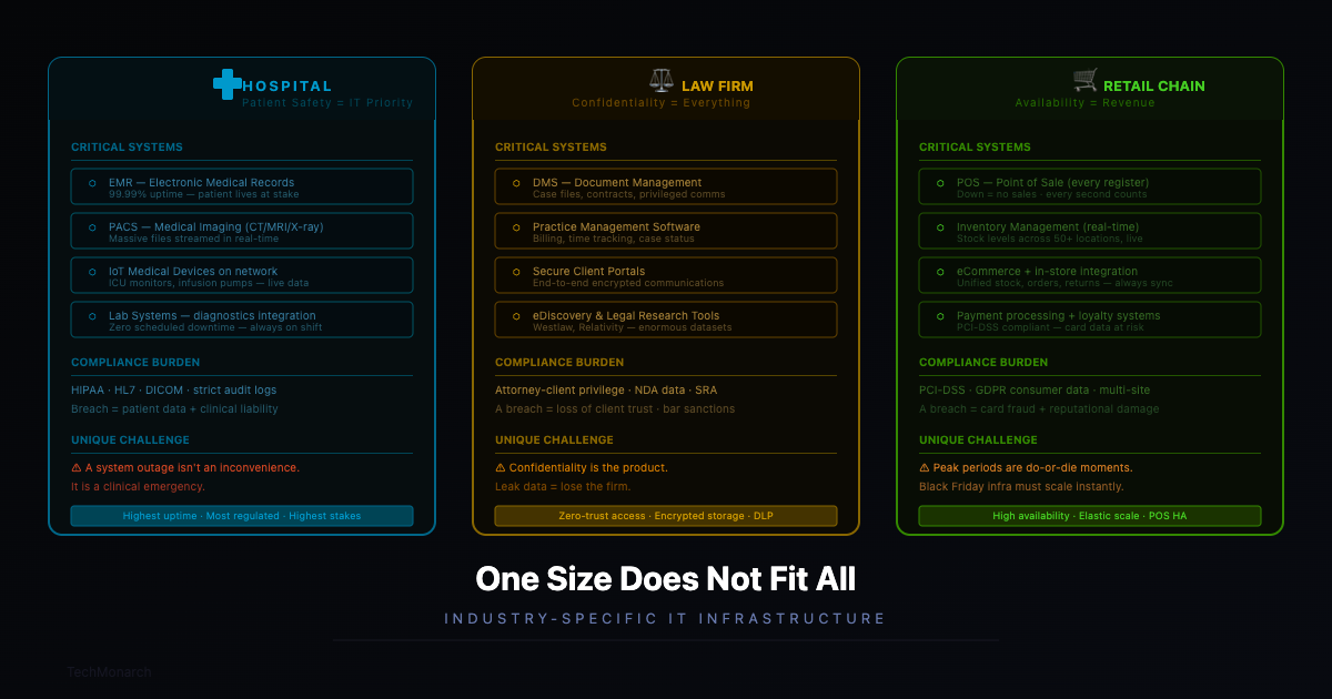 How a Hospital, a Law Firm, and a Retail Chain All Use IT Differently
